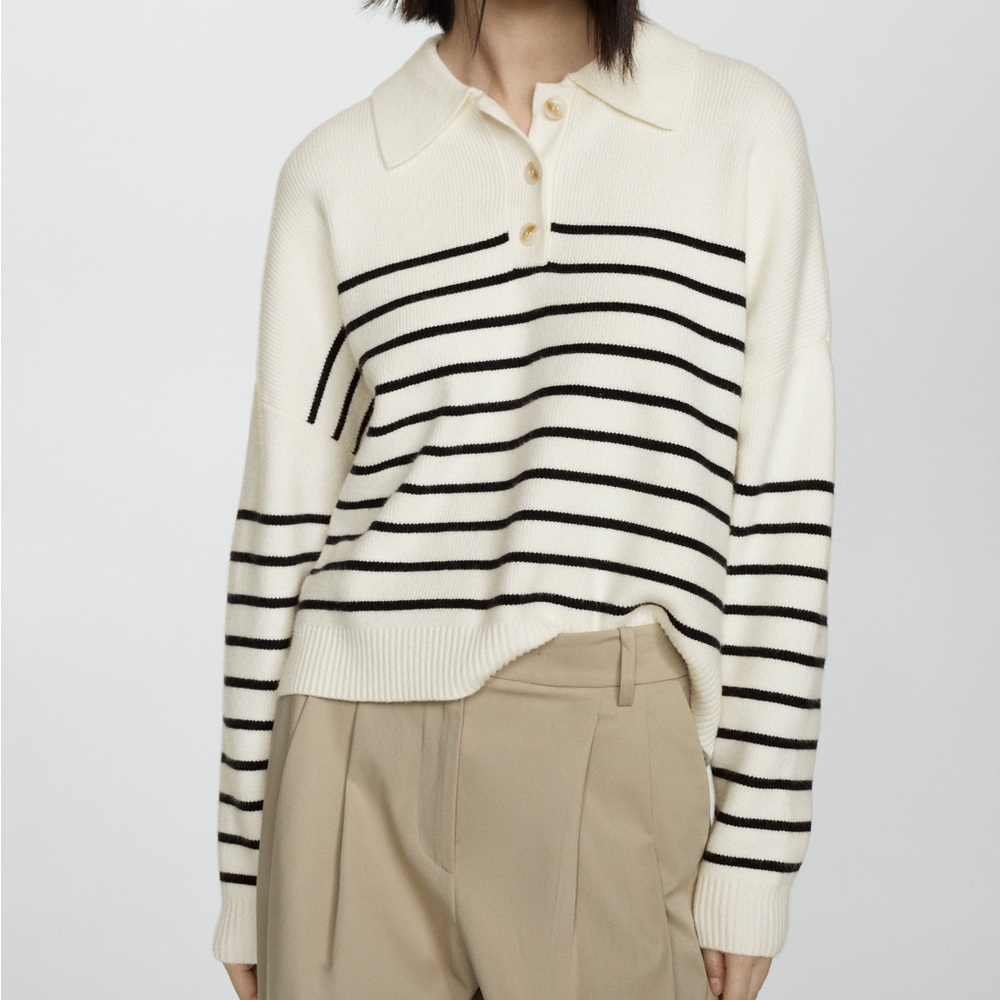 Mango - BUTTONED COLLAR KNIT SWEATER